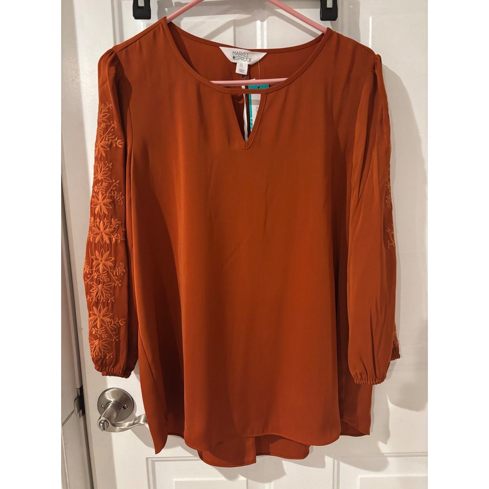 Market & Spruce Rust‎ Embroidered Long Sleeve Blouse Top Womens L